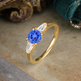 Round Cut Classic Sapphire Engagement Ring Three Stone Wedding Ring